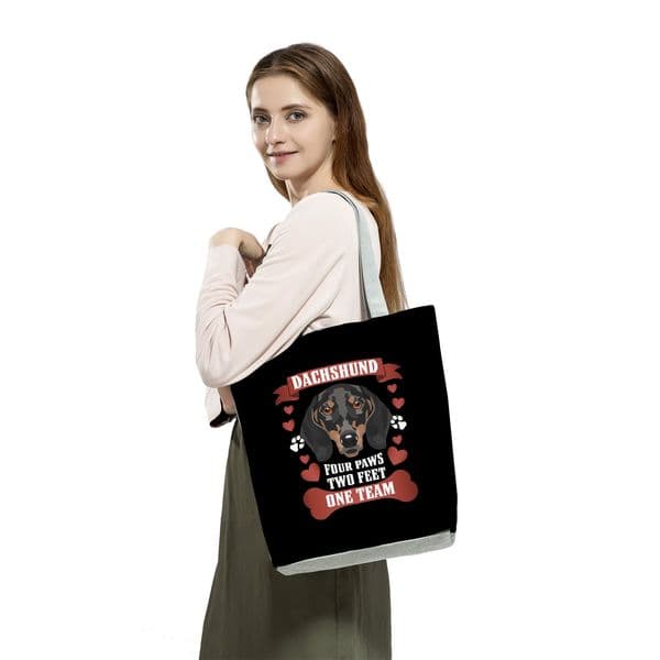 Cartoon Dachshund Handbags Dog Printed Casual Girls Shoulder Bags Portable Women Elegant Tote Foldable Shopping Bag Dropshipping