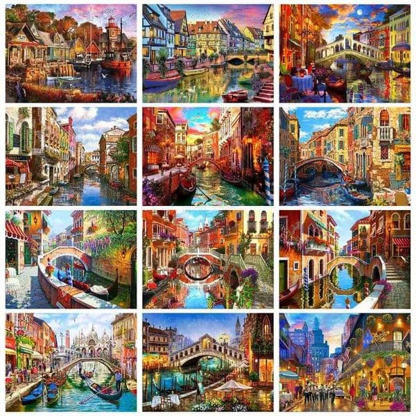 RUOPOTY Oil Painting By Numbers For Adults Decorative Paintings Colorful Town Scenery Acrylic Paints Adults Crafts Diy CraftsXJ240803