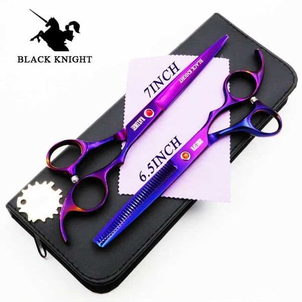 BLACK KNIGHT Hair scissors Cutting 7 INCH + Thinning 6.5 INCH Set Professional Shears Hairdressing Barber Purple Pet ScissorsM240801