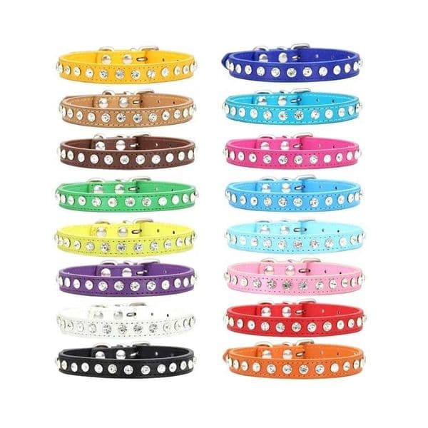 Personalized Rhinestones Dog Collar 16 Colors PU Leather for Small Dog Puppy Chihuahua Pink Pet Strap Necklace Pet Accessories Y240803