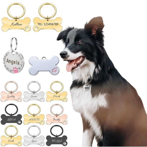 Personalized Pet Dog Tags Shiny Mirror Bone ID Tags Engraving Name Kitten Puppy Anti-lost Collar Tag for Dog Cat Nameplate Pets Y240803