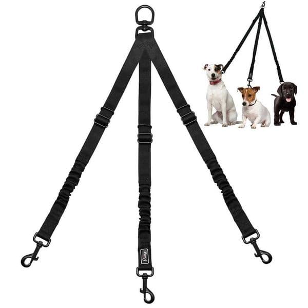 Nylon No-Pull 3 Way Pet Dog Lead Leashes Coupler Pet Adjustable Rope No Tangle Bungee Pets Walking Strap 1 Leash For 3 Dogs Y240803