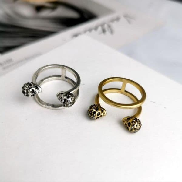 New Gold/Silver chain With Side Stones rings Skull Skeleton Charm Open Ring For Women Men Party wedding lovers engagement Punk Jewelry Gifts R20234-4Mb5