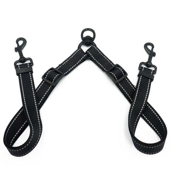 Black Double Leash Coupler for Large Dogs Adjustable Heavy Duty Nylon Splitter for Two Big Dogs Y240803