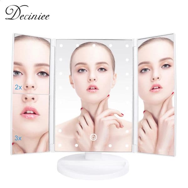 21 LED light makeup mirror with storage desktop foldable rotating beauty touch screen USB 240729