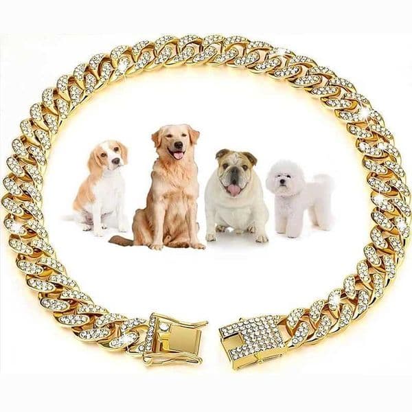 Personalized Dog Collars for Small Medium Large Dogs Cat Gold Chain Diamond Cuban Collar with Design Secure Buckle Pet Necklace Y240803 K260210