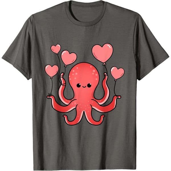 25ss T shirt Mens With Heart Balloons Valentines Day Octopus T-Shirt shirts tshirt graphic tee Casual tops summer clothes Short sleeve Free shipping
