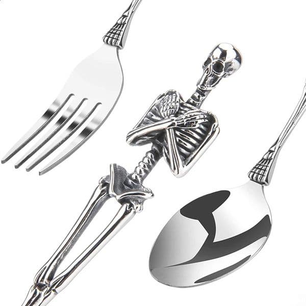 Steel Skeleton Mens Fork and Spoon Jewelry Accessories Personalized Fashion Charm Unique Dinner Tools Gifts 240805