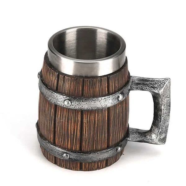 Arge-capacity 600ml Wooden Barrel Beer Mug Personalized Resin Eco-Friendly Material Goblet Coffee Cup Creative Stainless SteM240803