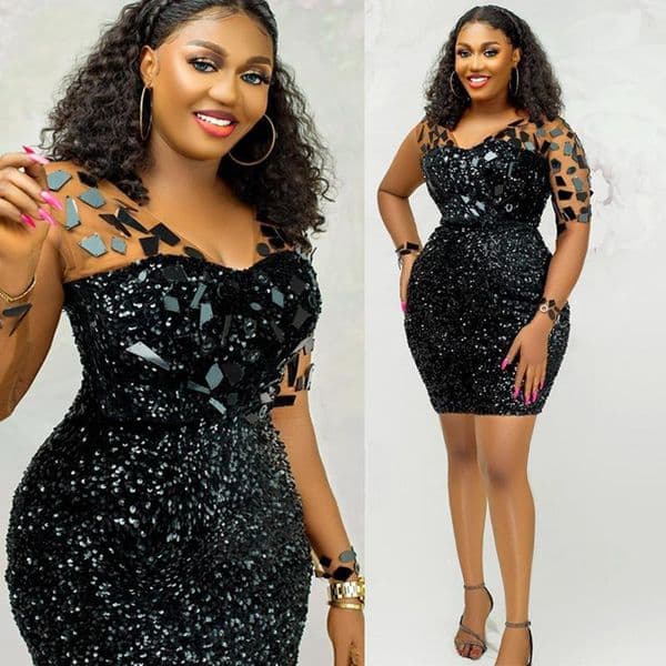 2024 Aso Ebi Black Cocktail Dresses For Women Evening Wear Birthday Gowns Illusion V Neck Long Sleeves Mirror Sequins Graduation Gowns for African Black Girls C192