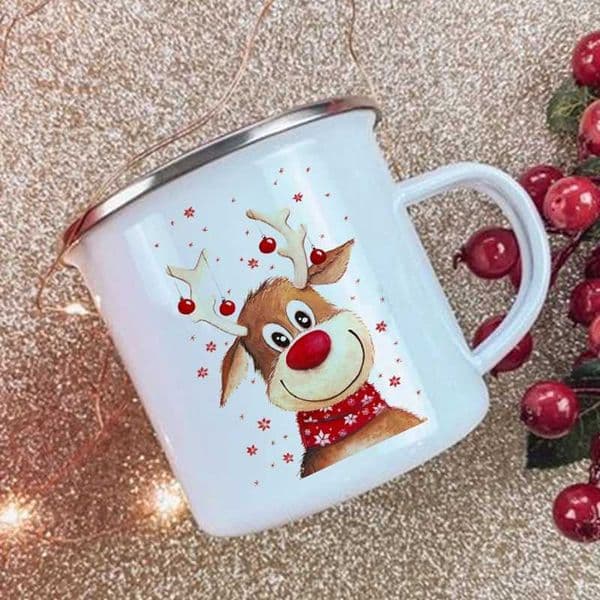 Santa Deer Snowman Rainbow Print Creative Enamel Cups Christmas Party Drink Juice Milk Wine Beer Cup Mugs Handle Drinkware GiftsM240803