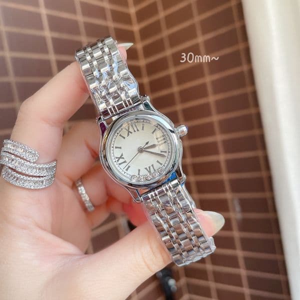 Womens watch luxury fashion designer round happy diamonds quartz watch stainless steel strap Spor casual wristwatches