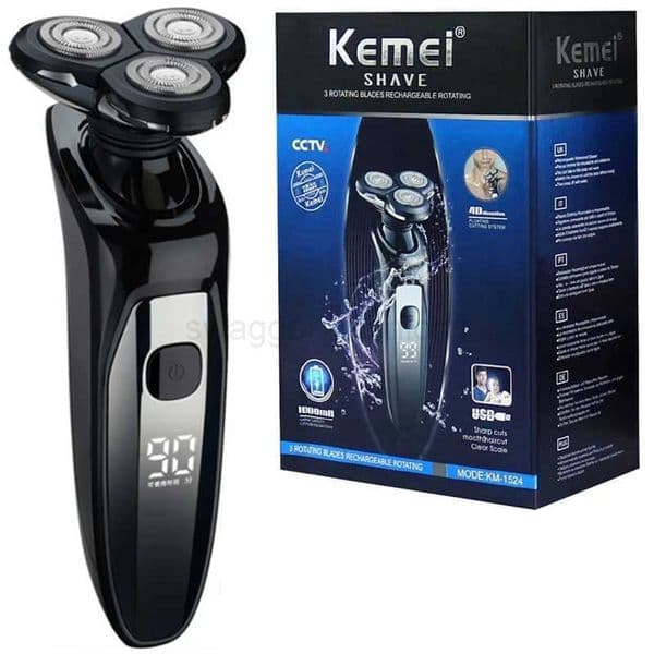Original Kemei Lcd Display Waterproof Electric Shaver For Men Wet Dry Beard Electric Razor Facial Shaving Machine RechargeableXJ240806