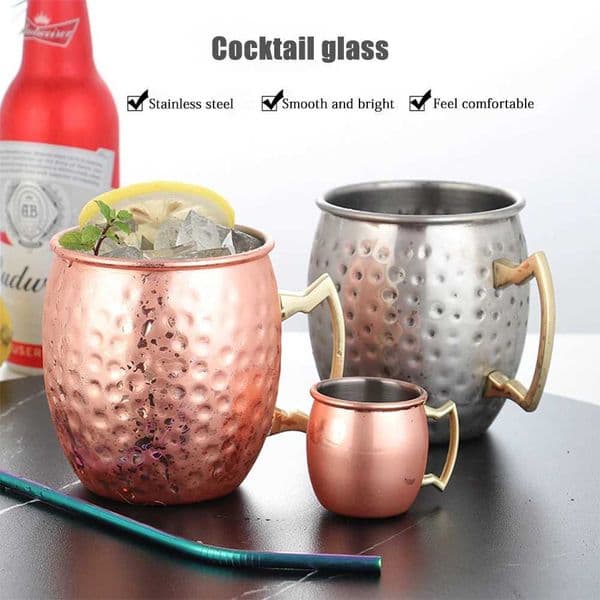 Hammered Copper Plated Mule Beer Cup Coffee Copper Plated Canecas Travel Vodka Cocktail Large Mug 500ml 304 Stainless SteelM240803
