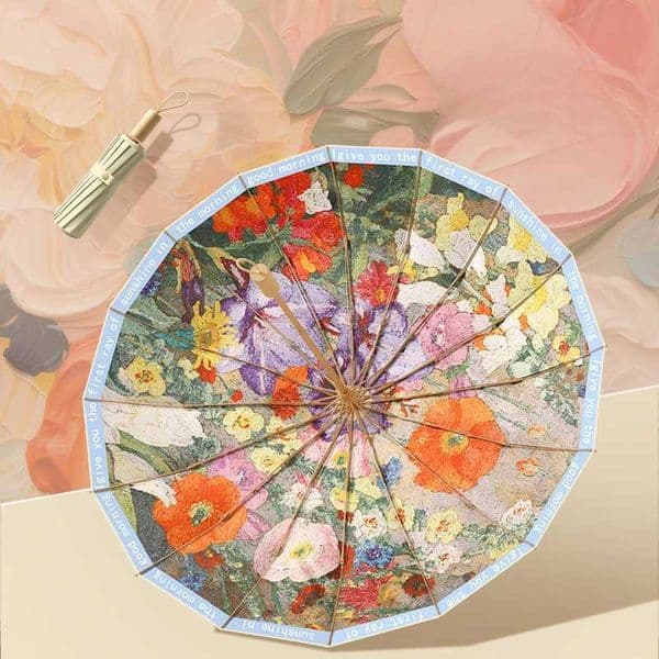 Color Coating 3 Folding Sunny and Rainy Umbrella for Women Oil Painting Sunscreen UV Protection Retro Umbrellas Sunshade ParasolXJ240806
