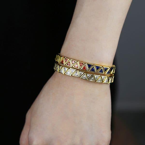 Bling Cubic Zirconia Paved White Colorful Geometric Triangle CZ Shaped Stretchy Stretch Tennis Bracelet Fashion Women Jewelry
