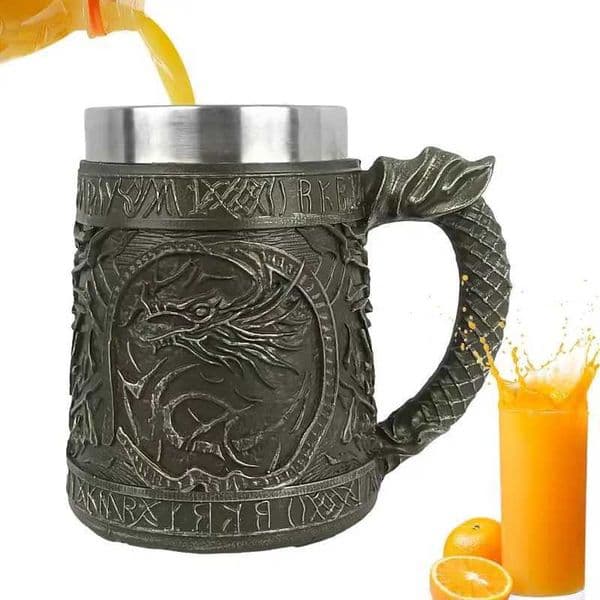 Dragon Design Coffee Mug for Men 600ml Resin Beer Mug Stainless Steel Inner Mug for Bar Vintage Bar Accessories with HandleM240803