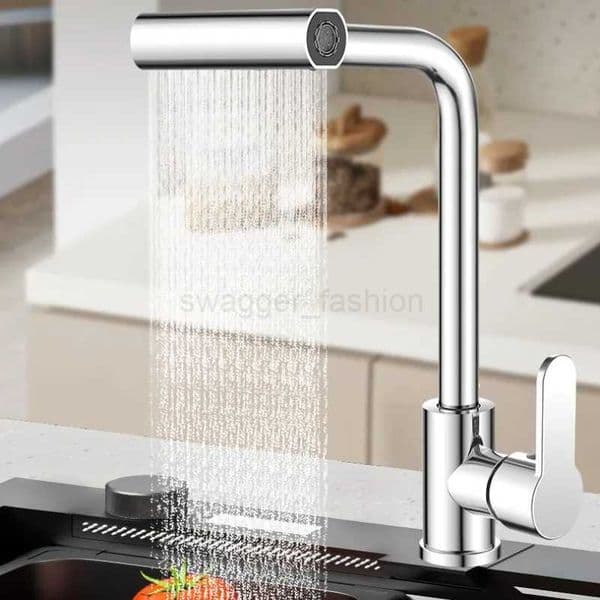 4 Modes Waterfall Kitchen Faucet Stream Sprayer Stainless Steel Hot Cold Single Hole Deck Mounted Water Sink Mixer Wash TapXJ240806