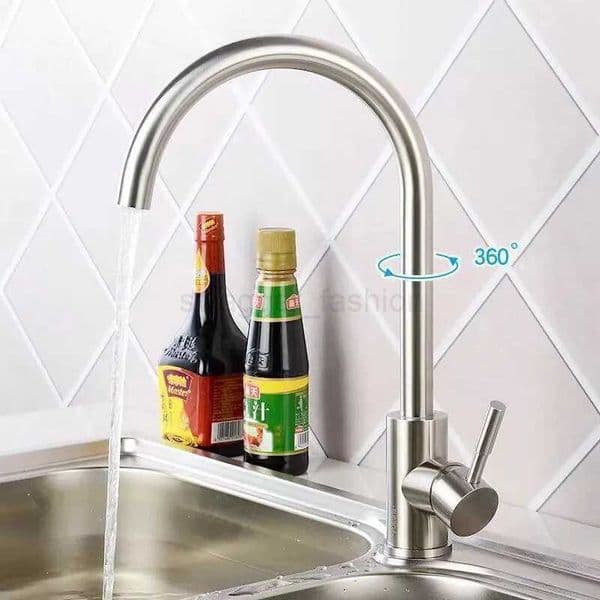 BAOKEMO Kitchen Faucet Brushed Stainless Stee 360 Rotating Swan Neck Cold and Hot Mixer Taps Deck Mounted Single Handle FauceXJ240806
