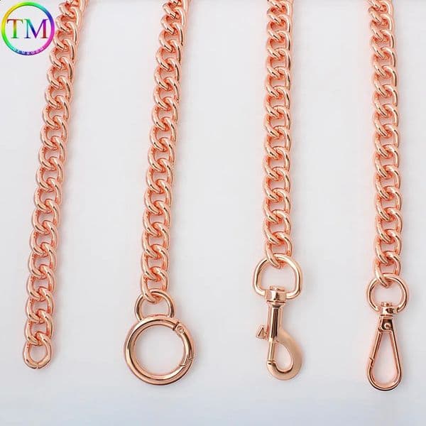 60120cm Rose Gold Thick Round Aluminum Chain Durable Metal Snap Carabiner For Handbags Crossbody Bags Strap Accessories 240805