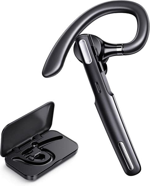 Bluetooth Headset, Wireless Earpiece with Noise Cancelling Microphone Single Ear Headphones Cell Phones, Computer, PC, Long Hours Talking Time for Driving,