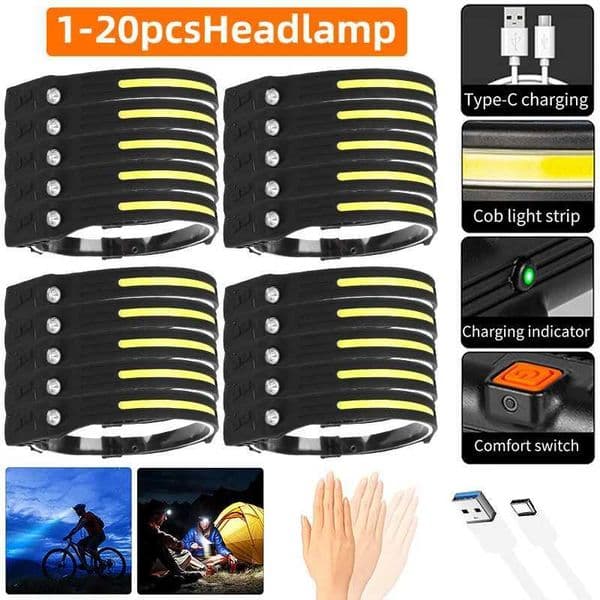 1-20PCS Induction Headlamp COB LED Head Lamp USB Rechargeable Flashlight 4 Modes Lighting Work Head Torch For Fishing LanternCL240807