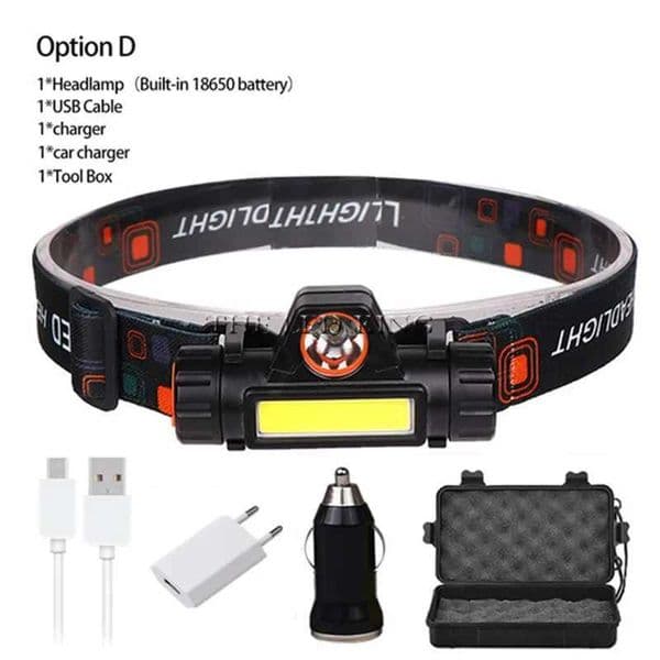 2023 new USB rechargeable LED headlamp 3 W COB Q5 high lumen lithium battery waterproof 2 beams headlight head lamp lightCL240807