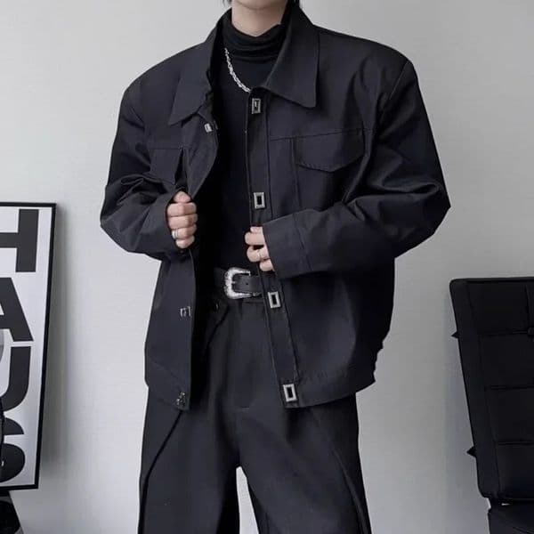 Trendy Black Mens Jacket Loose Fit Long Sleeve Casual Style Baseball Uniform Spring Autumn Season Cross-border Fashion 240807