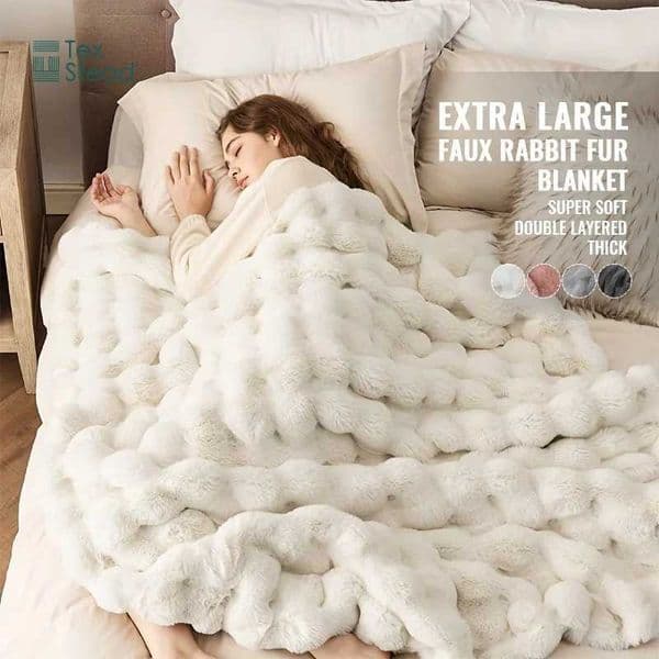 1 Pc Faux Rabbit Fur Blanket Cozy Plush Fluffy Nap Blankets For Couch Armchair Sofa Living Room Bed DecorM240807