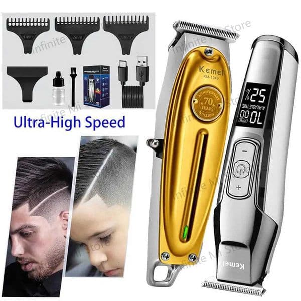 Professional mens barber beard trimmer adjustable speed LED digital carving clipper electric shaver USB charging W240806