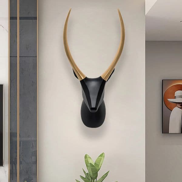 19 * 8 inches black deer resin statue room wall decoration golden deer head decoration Year home decoration 240806