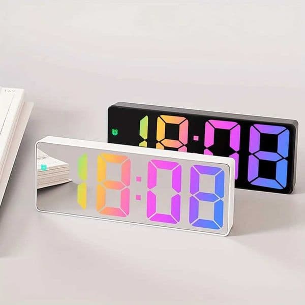 LED digital electronic clock with adjustable brightness and temperature display mirror alarm clock used for bedroom and home decoration W240806