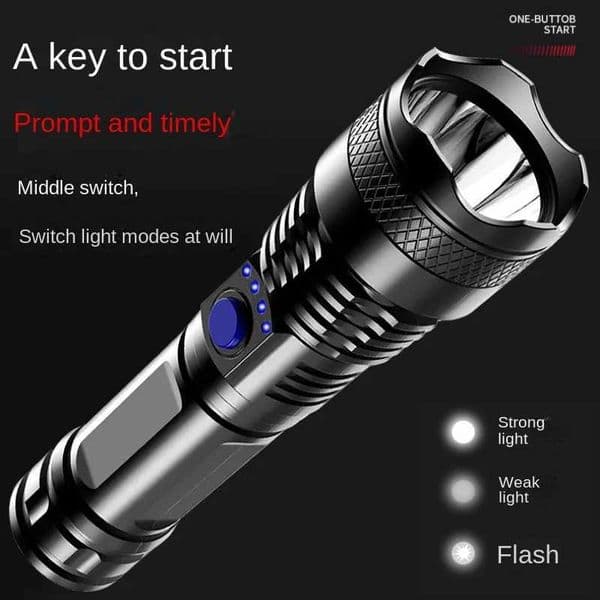 Portable ABS Strong Light Flashlight USB Charging Power Display Waterproof Flash Light Night Fishing Camping Electric Torch Y240731