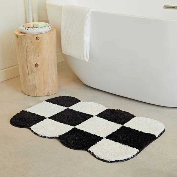 Checker Bath Mat Simple Non Slip Bathroom Mat Soft Microfiber Shower Floor Rug Decor Mat Entryway Doormat for Bedroom KitchenXJ240807
