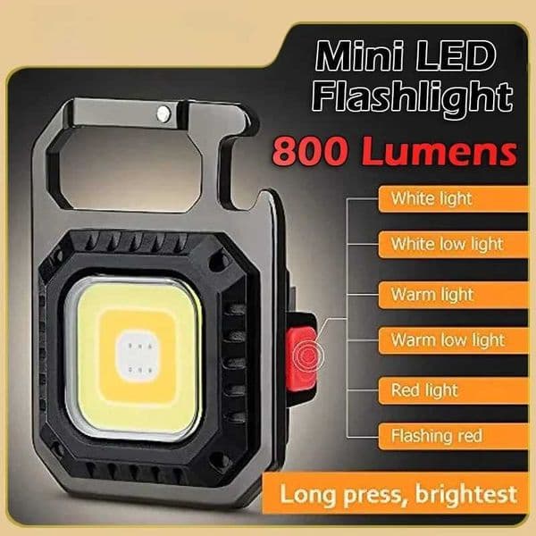 AmmToo Mini LED Flashlight Magnetic COB Outdoor Camping Pocket Work Light 800 Lumens USB Rechargeable 7 Modes Spotlights Y240731