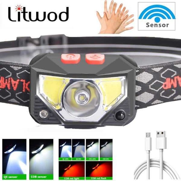 Built in Battery Head Flashlight Sensor XP-G Q 5 Led Headlamp Lamp Headlight Bulbs Lights Running Waterproof White Red Color C02CL240807