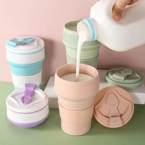 Reusable silicone foldable cup with lid used for camping 350ml 500ml portable foldable coffee cup used for travel 240806
