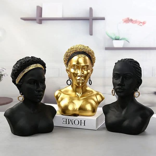 African Art Sculptures Creative African Lady Black Bust African American Statue Resin Crafts Desktop Ornaments Modern Home Decor 240806