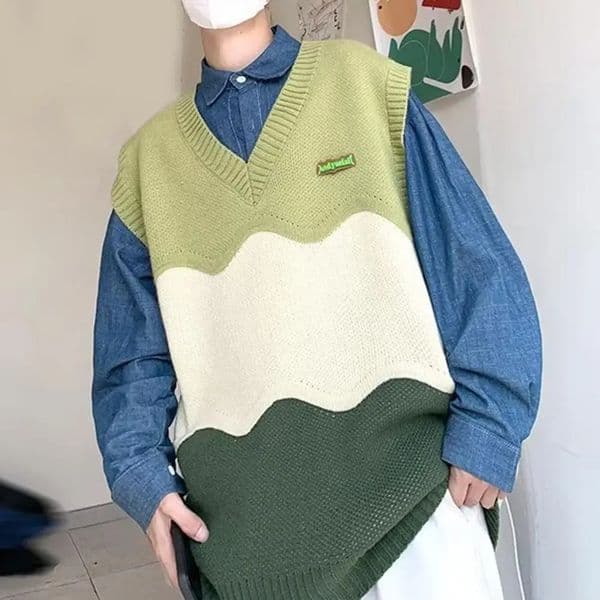 Classic Sweater Vest Top V Neck Warm Comfortable Men Color Block Vest Couple Soft Knitwear 240807