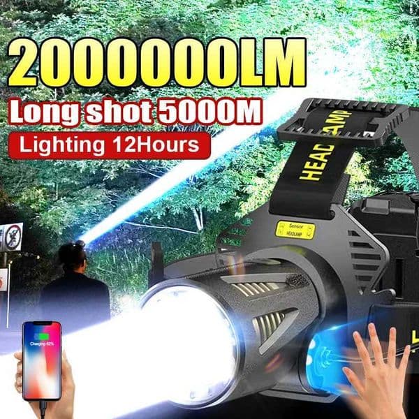 High Power LED Flashlight IR Sensor Headlamp Rechargeable USB Head Lamp Long Range Headlight Tactical Head Torch Fishing CampingCL240807