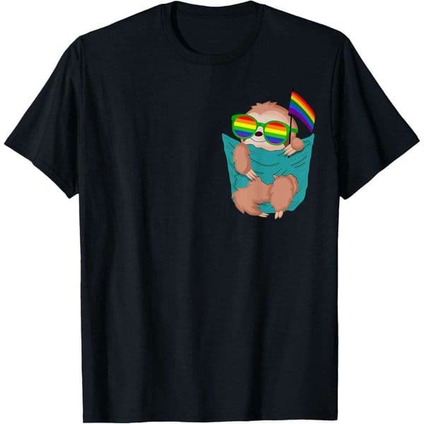 Mens T shirt Cute Pocket Sloth LGBT Animal Rainbow Flag Gay Pride T-Shirt shirts tshirt graphic tee Casual tops clothes Short sleeve