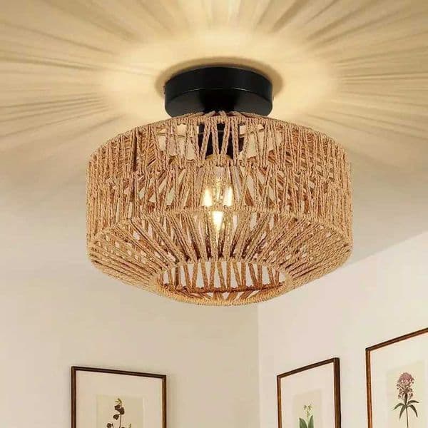 Classic Bamboo Lustre Chandelier Hanging Lamp Ceiling Handmade Rattan Pendant Light Fixture Weaving Home Living Bed Room Decor Y240802