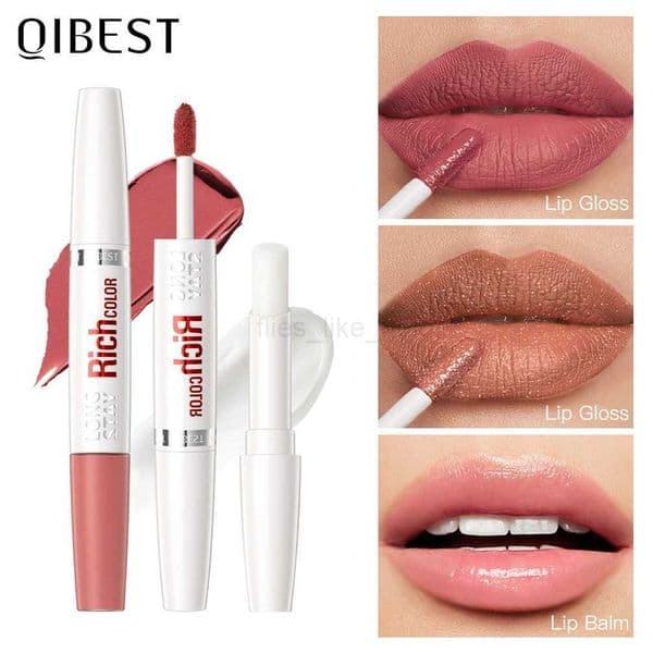 QIBEST 8-color double head matt liquid lipstick waterproof durable makeup lipstick reduce fine lines lipstick cosmetics W240807