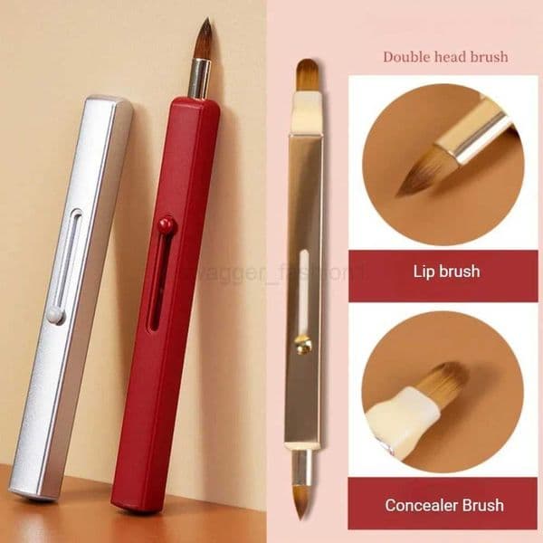 2 Types Portable Retractable Lip Brush Double Head Makeup Brush with Cover Lipstick Concealer Brushes Beauty Brush ToolXJ240807