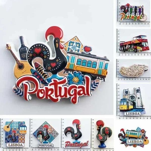 Portugal Fridge Magnets Tourist Souvenir Portuguese Cock Lisboa Tram Guitar Magnetic Refrigerator Sticker Collection Travel GiftM240808