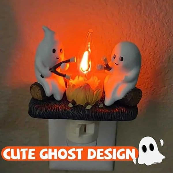 New Fashionable Ghost Campfire Nightlight Ghost Campfire Flickering Plug In Night Light Halloween Ghost Pumpkin Night Light Y240807
