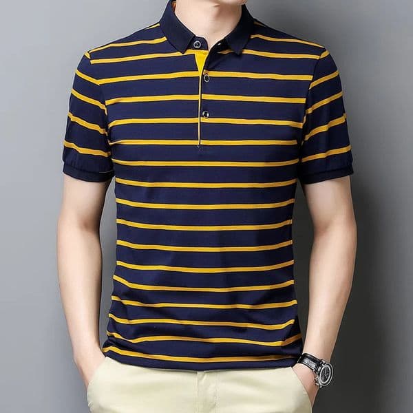 Summer Men Classic Striped Polo Mens Cotton ShortSleeved Business Casual Shirt Male Drop 240807