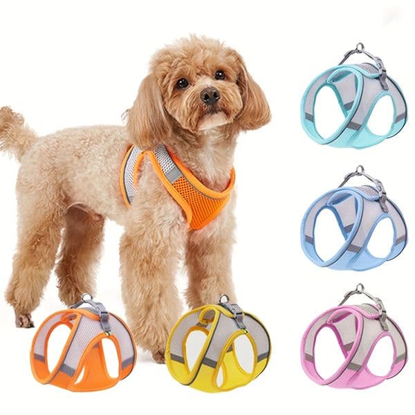 Leash Dog Reflective Soft Mesh Harness Small Medium Breeds Reflective Pets Dogs Accessories Collar Collars Flexi Vests 240808