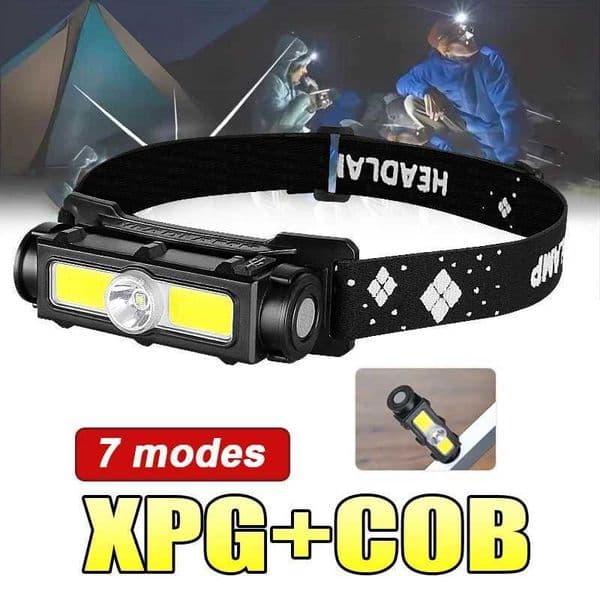 High Lumens Headlamp COB LED Head Lamp Built-in Battery Head Flashlight USB Rechargeable Head Torch 7 Lighting Modes HeadlightCL240807