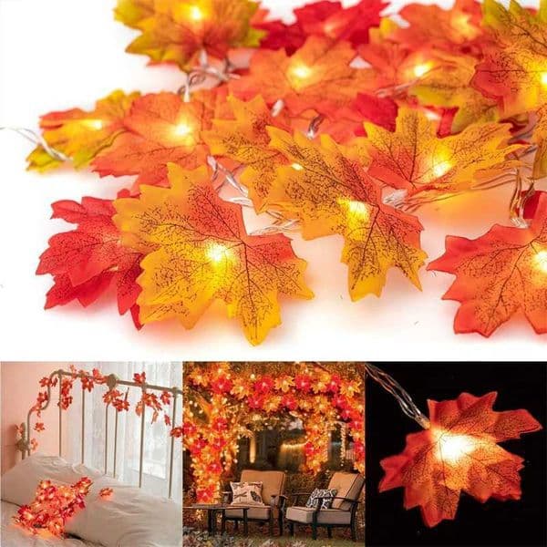 Artificial Autumn Maple Leaves Pumpkin Garland Led Fairy Lights for Christmas Decoration Thanksgiving Party DIY Halloween Decor Y240807